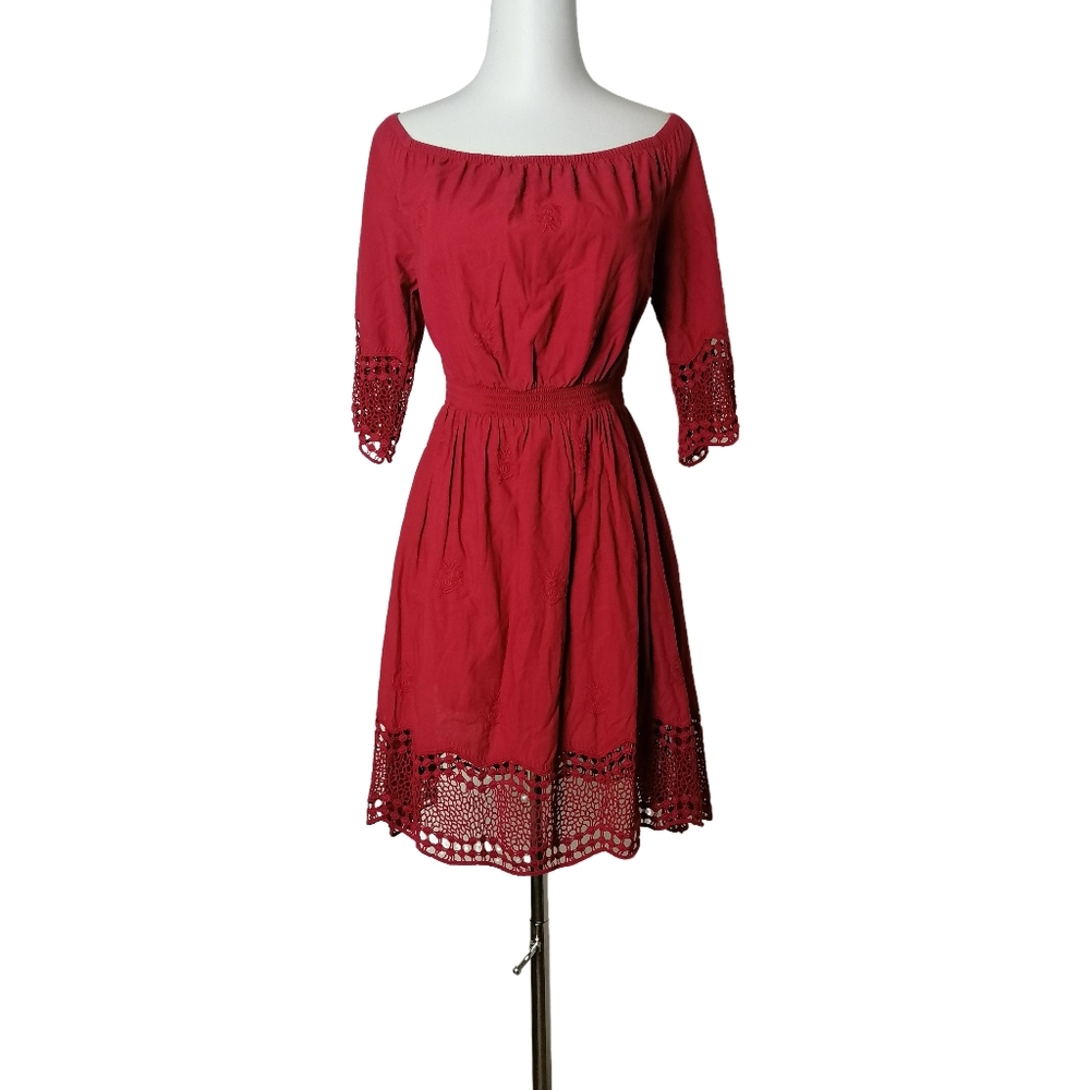 ❤️  L, maroon cotton off-the-shoulder dress by only